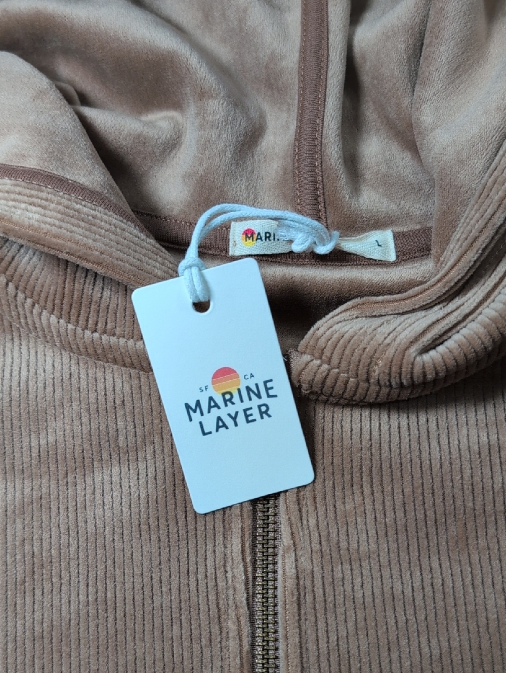 538. Marine Layer Velour Corduroy Zip Up Hoodie | Color: Toffee - Picture 7 of 10
